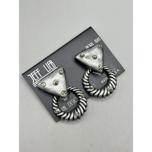 Jeff Lieb Vtg Silver Rhinestone Clip On Earrings Door Knockers Removable Dangles - Picture 2 of 7